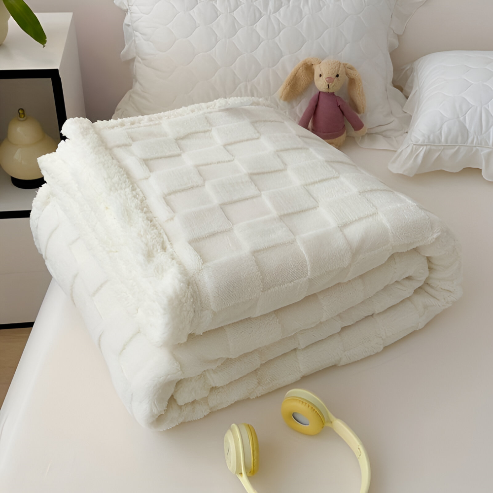Vendbar fleeceplaid – tyk og varm vinterplaid med ternet design