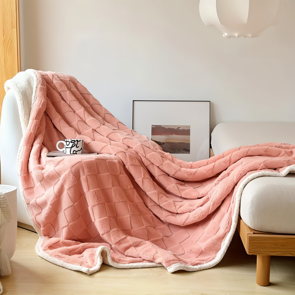 Vendbar fleeceplaid – tyk og varm vinterplaid med ternet design