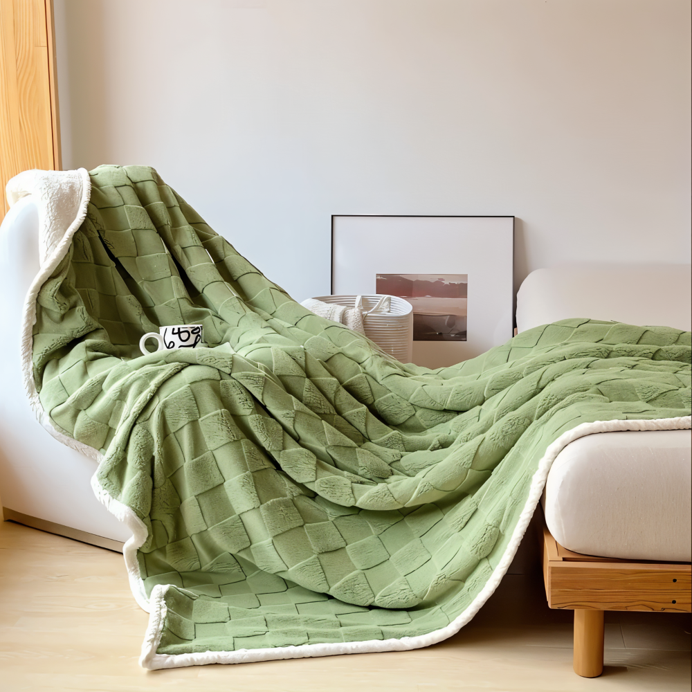 Vendbar fleeceplaid – tyk og varm vinterplaid med ternet design
