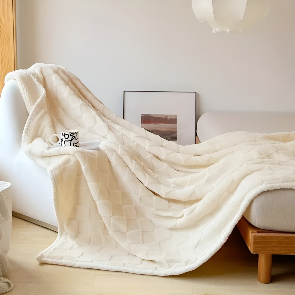 Vendbar fleeceplaid – tyk og varm vinterplaid med ternet design