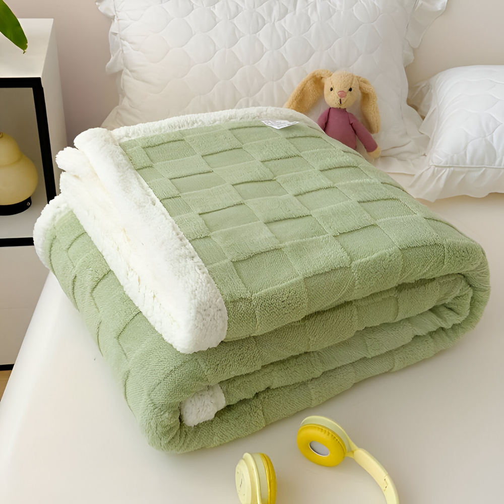 Vendbar fleeceplaid – tyk og varm vinterplaid med ternet design
