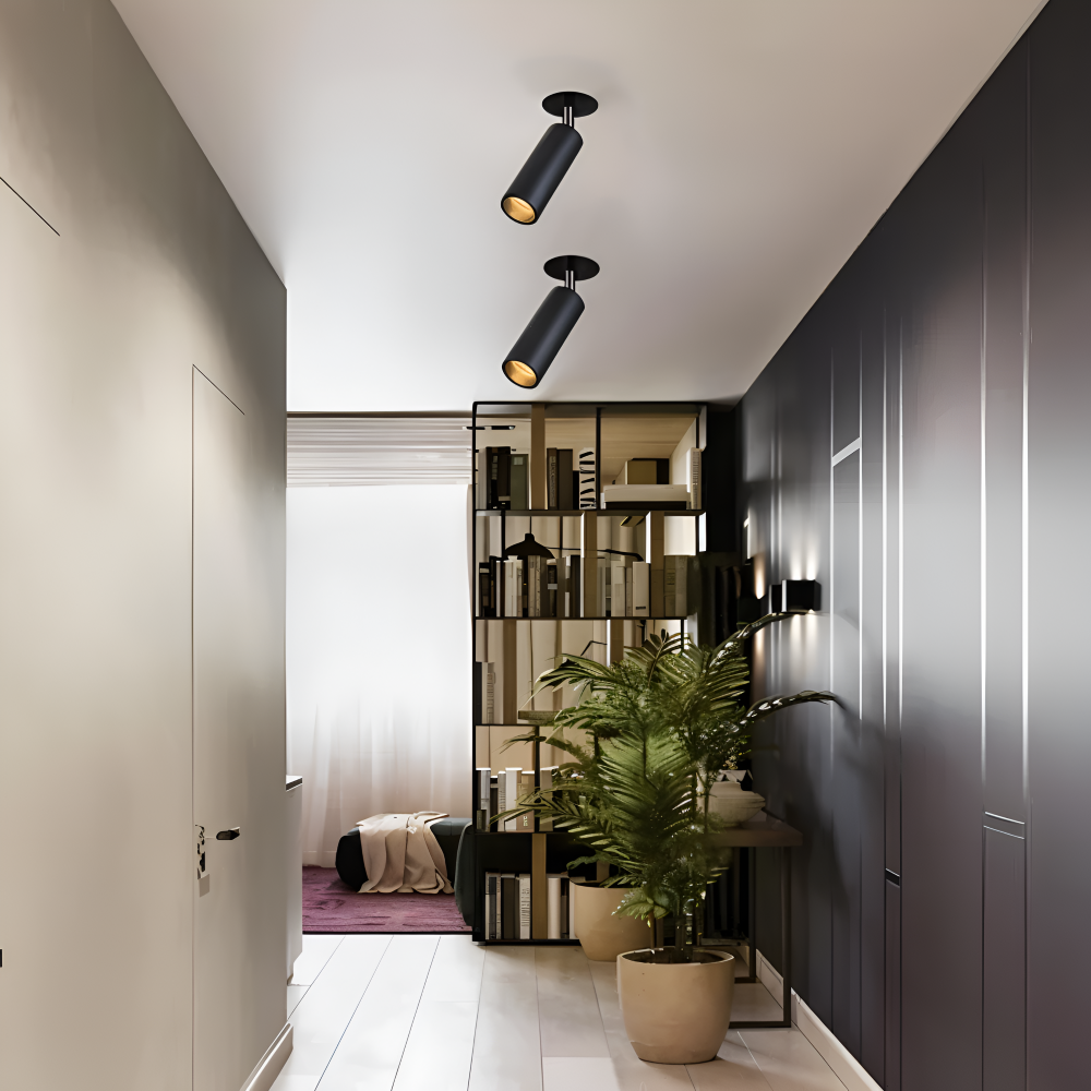 Indbyggede LED spotlights i aluminium – sort og hvid loftbelysning