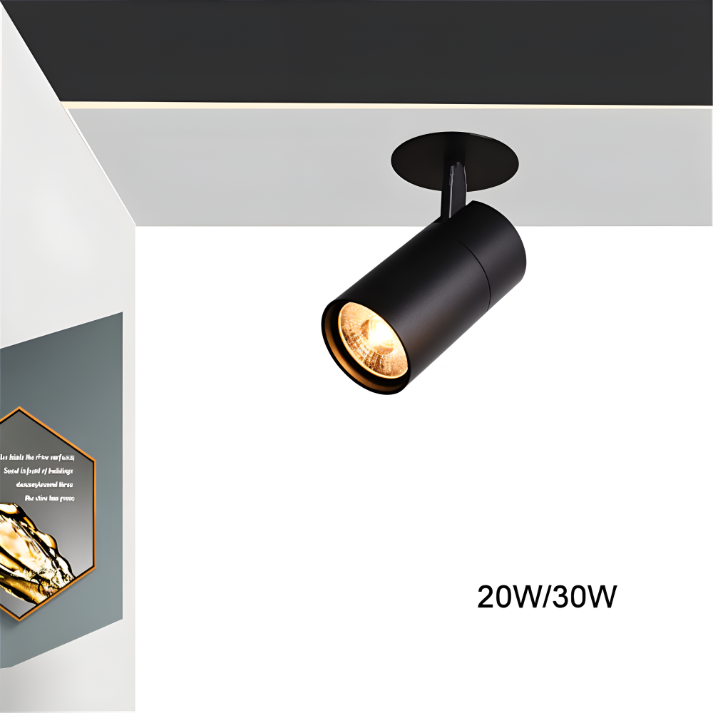 Indbyggede LED spotlights i aluminium – sort og hvid loftbelysning