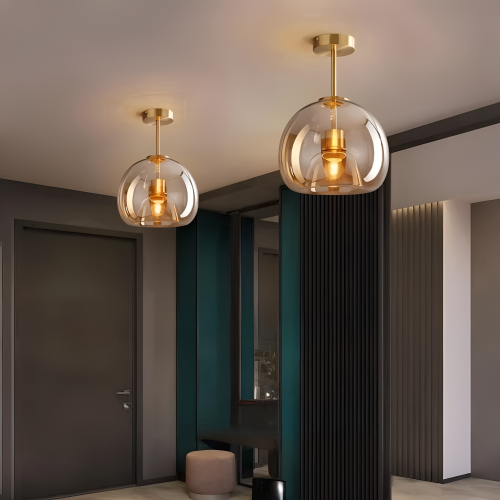 Moderne glasloftlampe i sort og guld