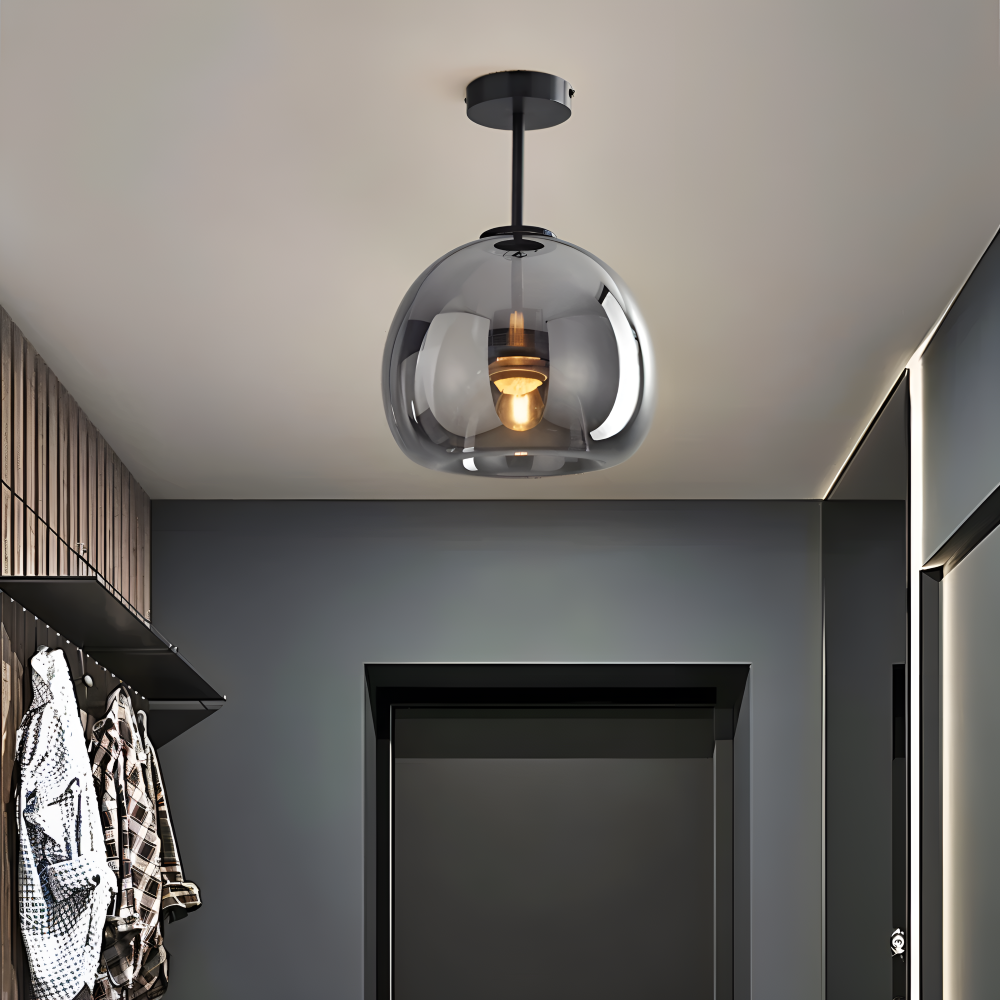 Moderne glasloftlampe i sort og guld