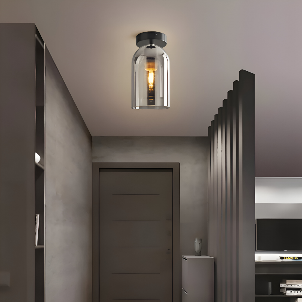 Moderne glasloftlampe i sort og guld