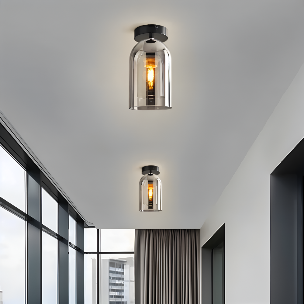 Moderne glasloftlampe i sort og guld