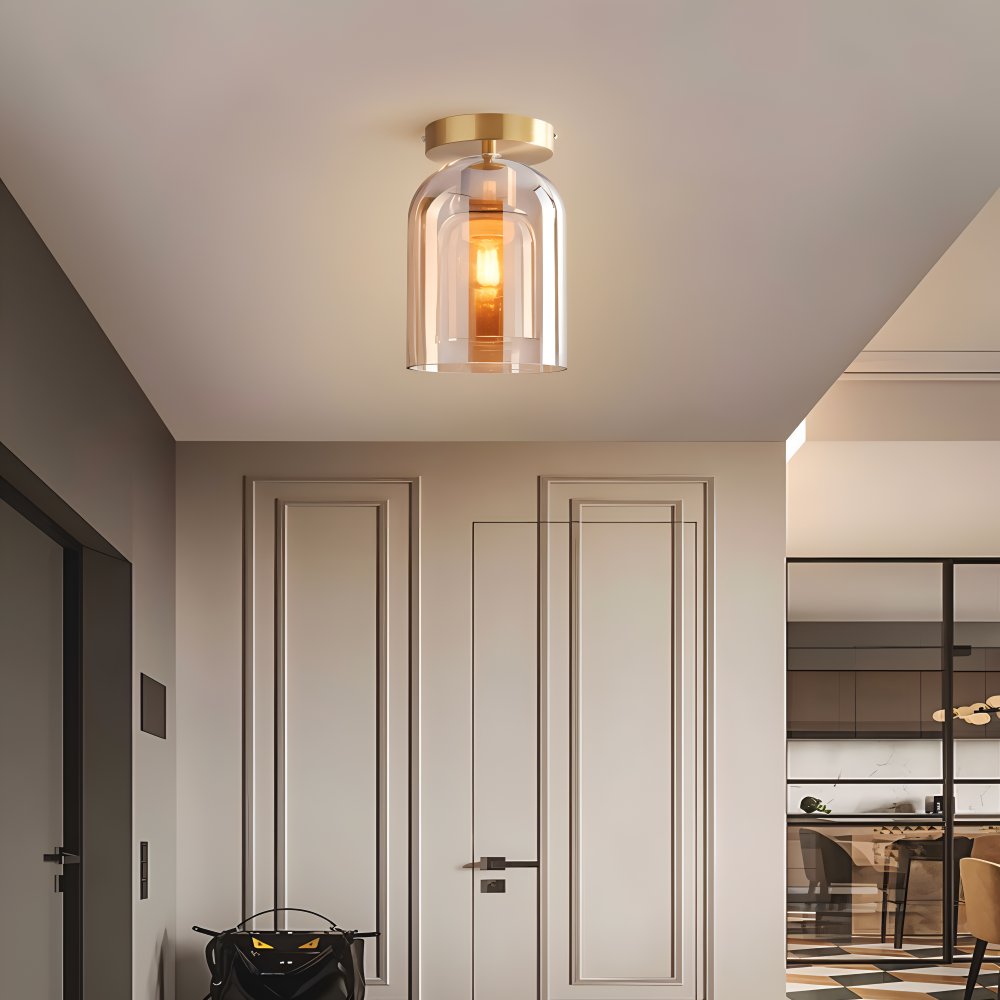 Moderne glasloftlampe i sort og guld