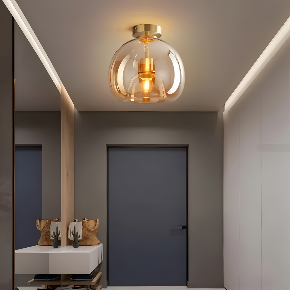 Moderne glasloftlampe i sort og guld