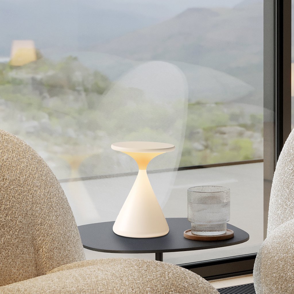 Trådløs bordlampe med timeglas design – dæmpbar LED lampe