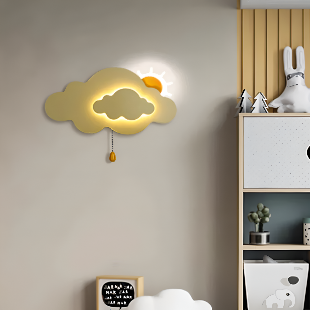 Væglampe til børneværelse med sky og sol – LED natlampe