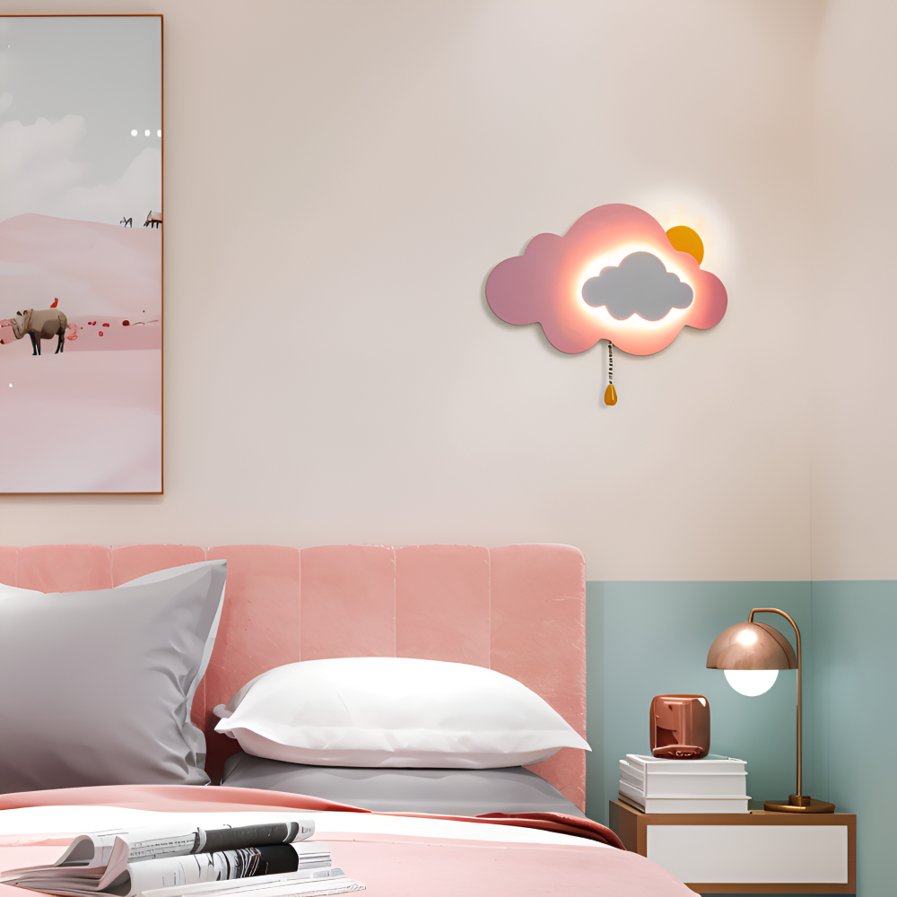 Væglampe til børneværelse med sky og sol – LED natlampe