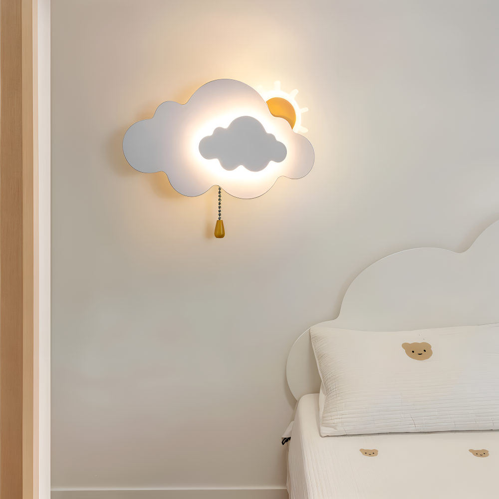 Væglampe til børneværelse med sky og sol – LED natlampe