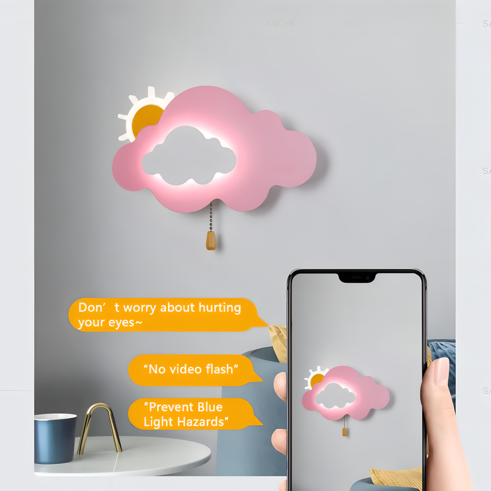 Væglampe til børneværelse med sky og sol – LED natlampe