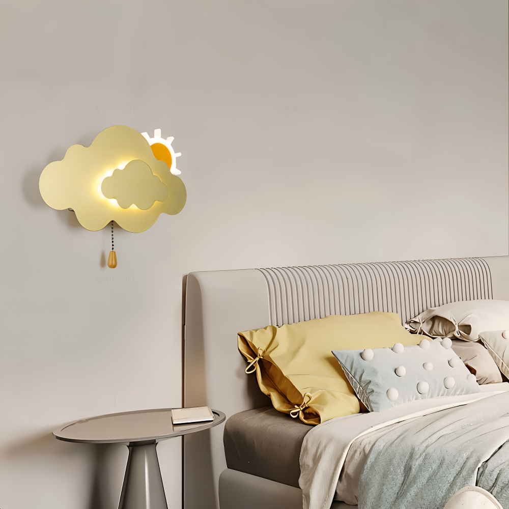 Væglampe til børneværelse med sky og sol – LED natlampe