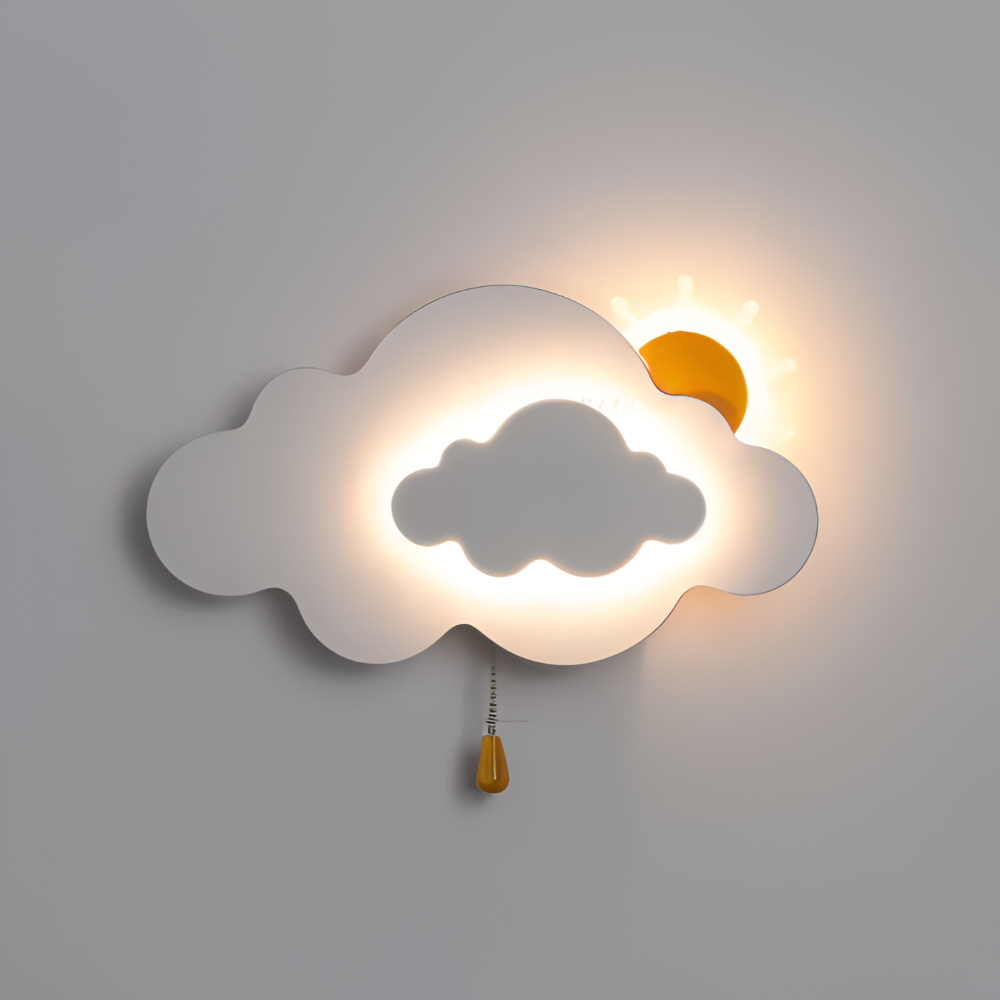 Væglampe til børneværelse med sky og sol – LED natlampe