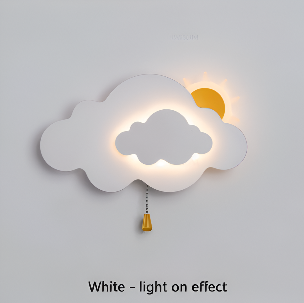 Væglampe til børneværelse med sky og sol – LED natlampe