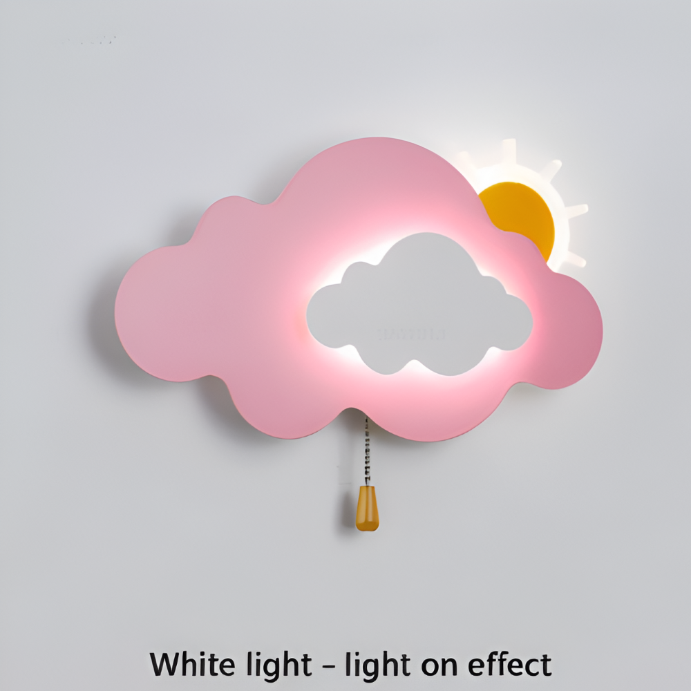 Væglampe til børneværelse med sky og sol – LED natlampe