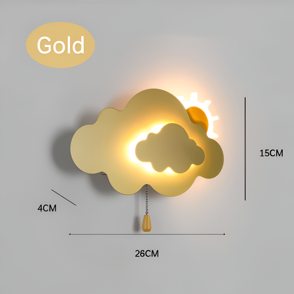 Væglampe til børneværelse med sky og sol – LED natlampe