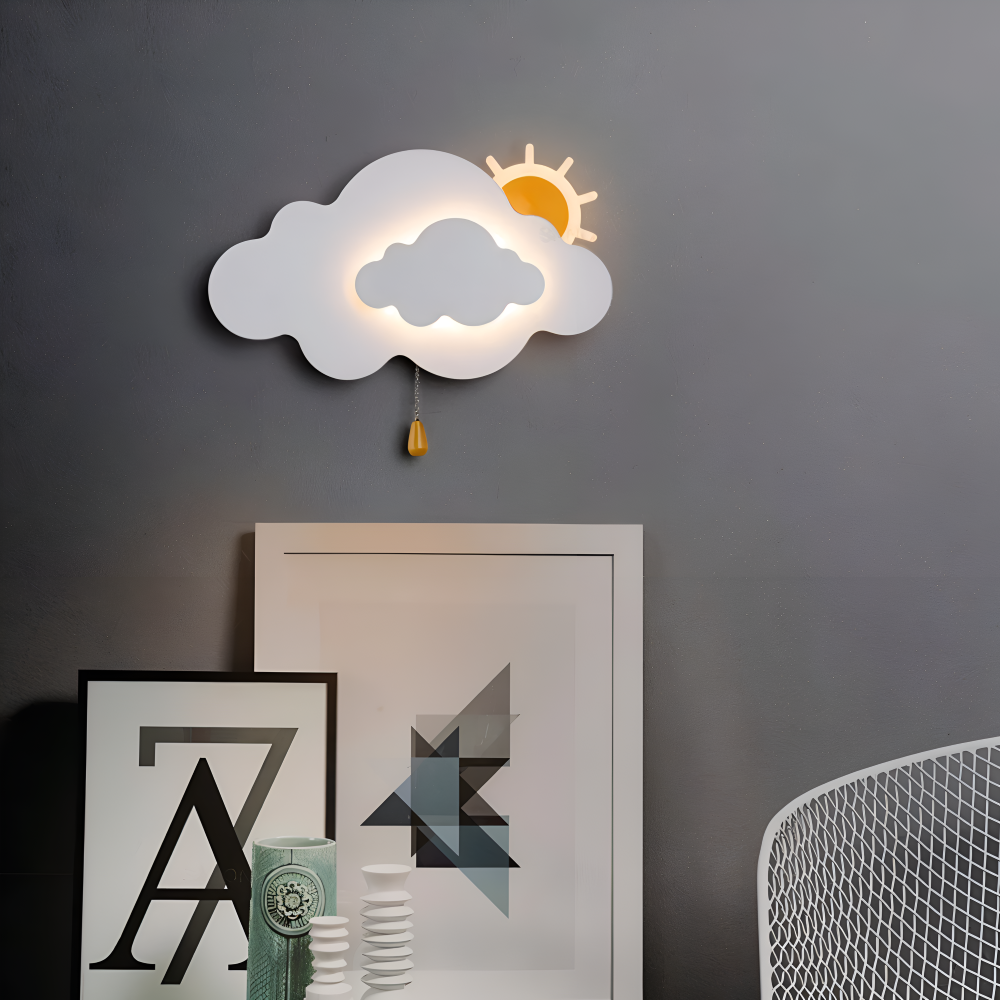 Væglampe til børneværelse med sky og sol – LED natlampe