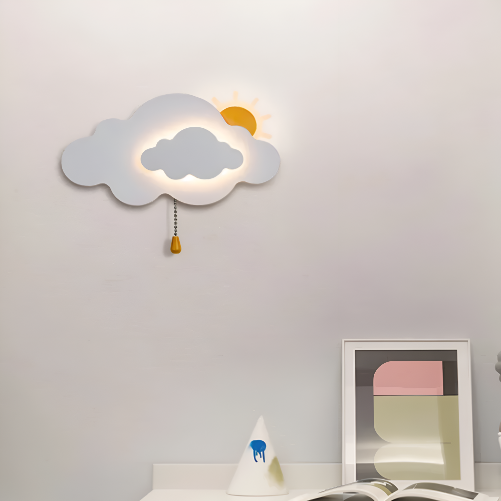 Væglampe til børneværelse med sky og sol – LED natlampe