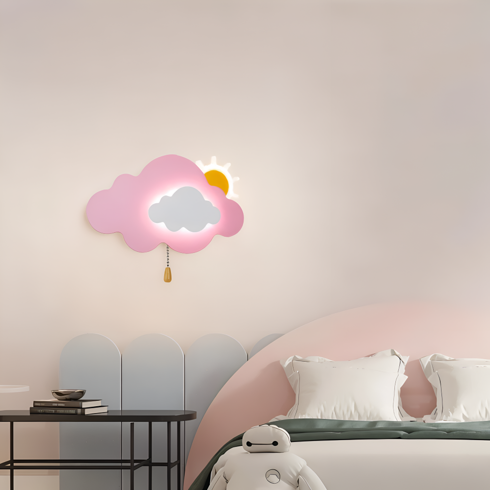 Væglampe til børneværelse med sky og sol – LED natlampe