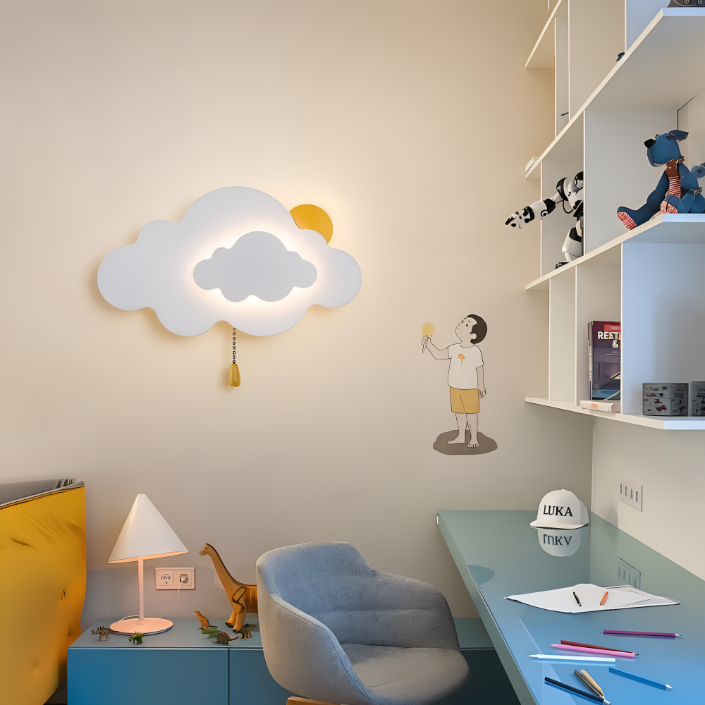 Væglampe til børneværelse med sky og sol – LED natlampe
