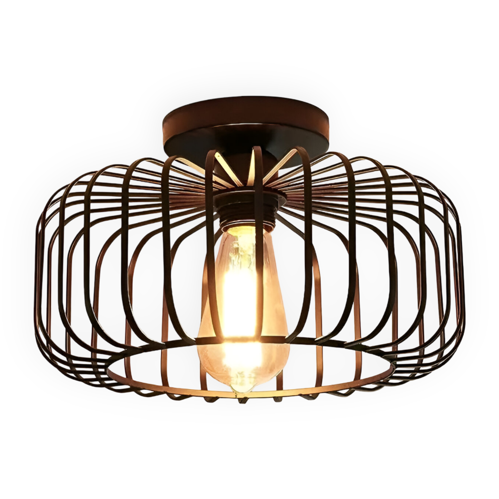 CageNova – Industriell Taklampa i Svart Metall med Burdesign