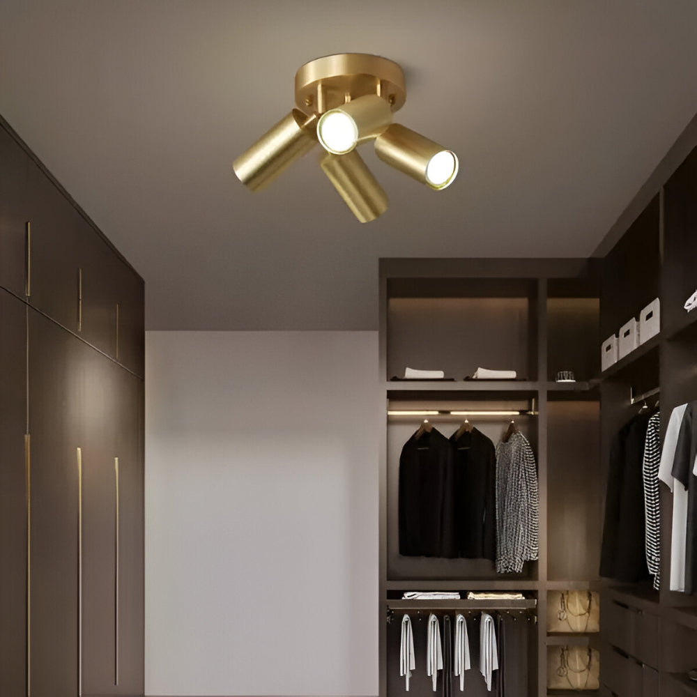 Messing loftlampe med justerbare LED spotlights