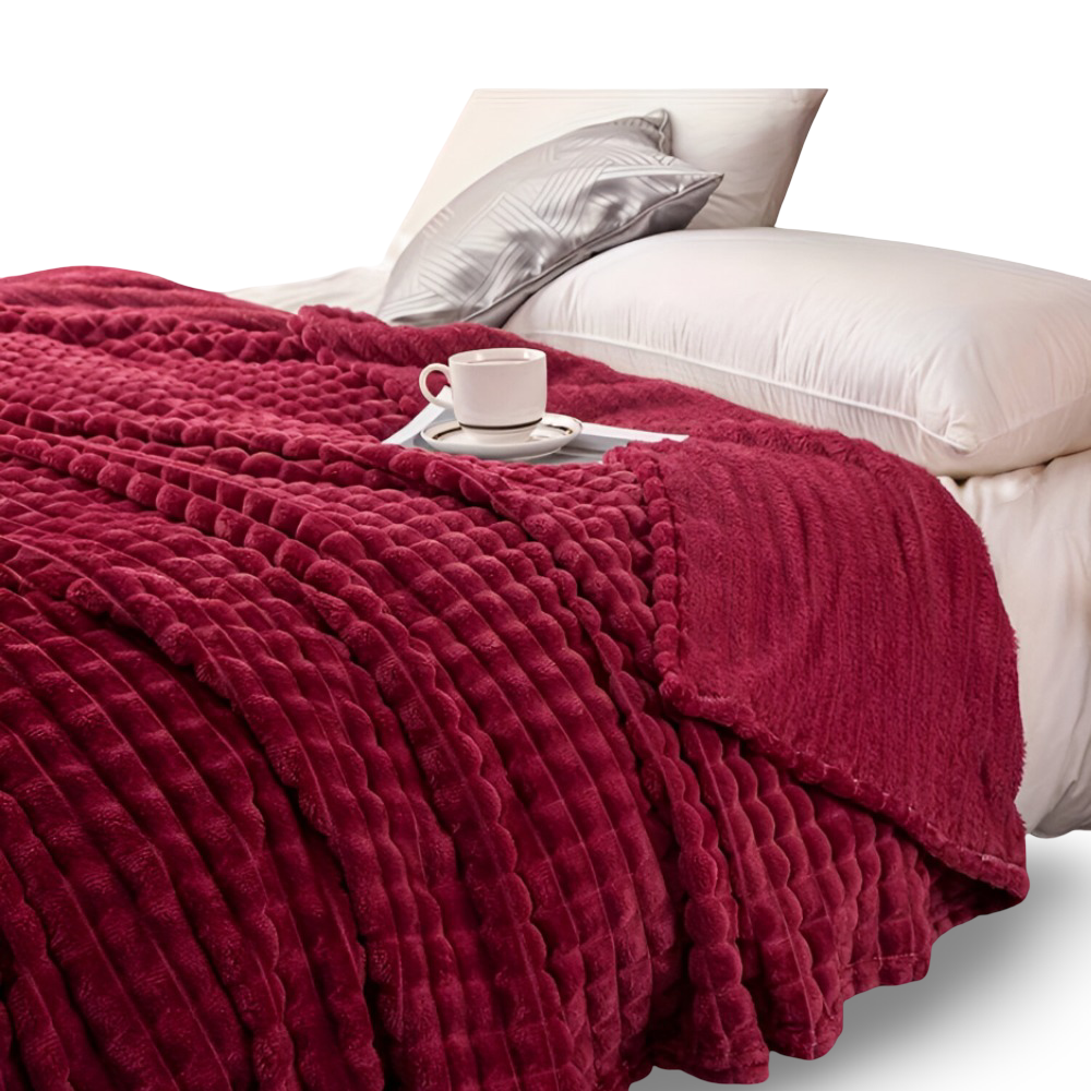 WaveLuxe Plaid – Ultra Fluffy Koralfleece Tæppe med Struktur