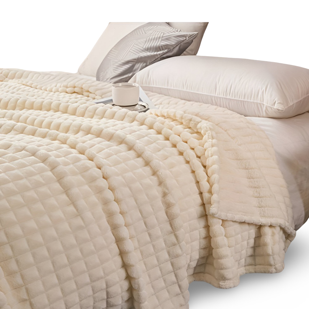 WaveLuxe Plaid – Ultra Fluffy Koralfleece Tæppe med Struktur