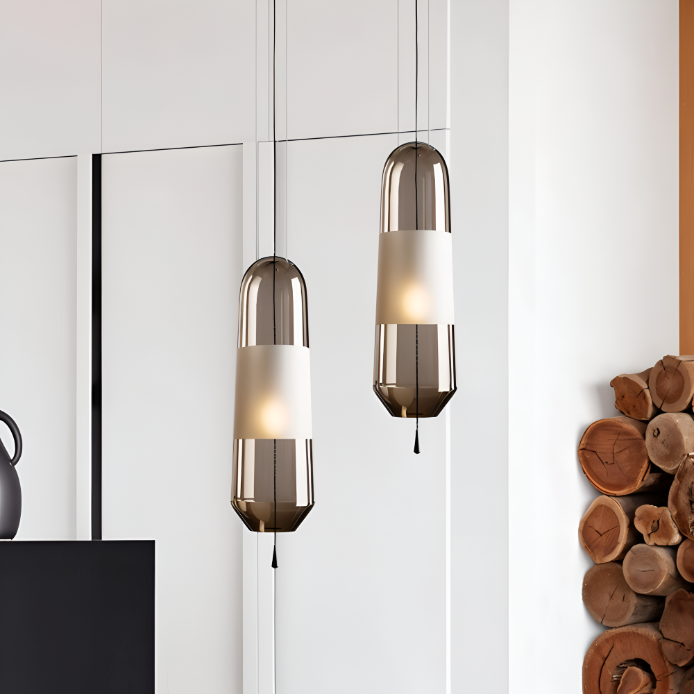 Vintage glas pendel lampe med åben design til spisebord