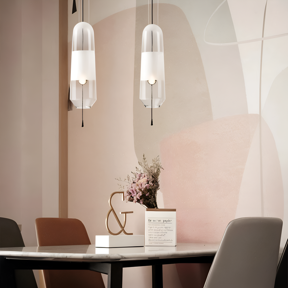 Vintage glas pendel lampe med åben design til spisebord