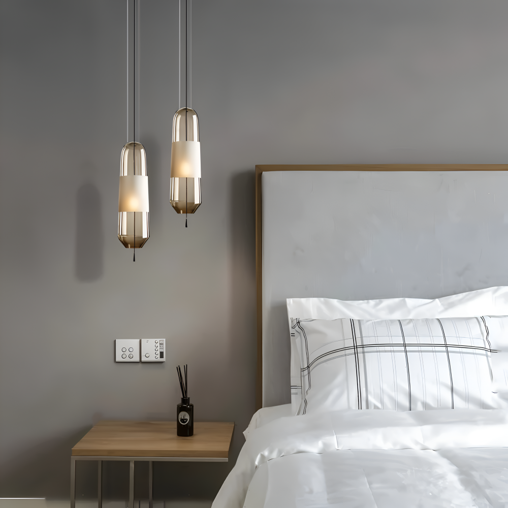 Vintage glas pendel lampe med åben design til spisebord