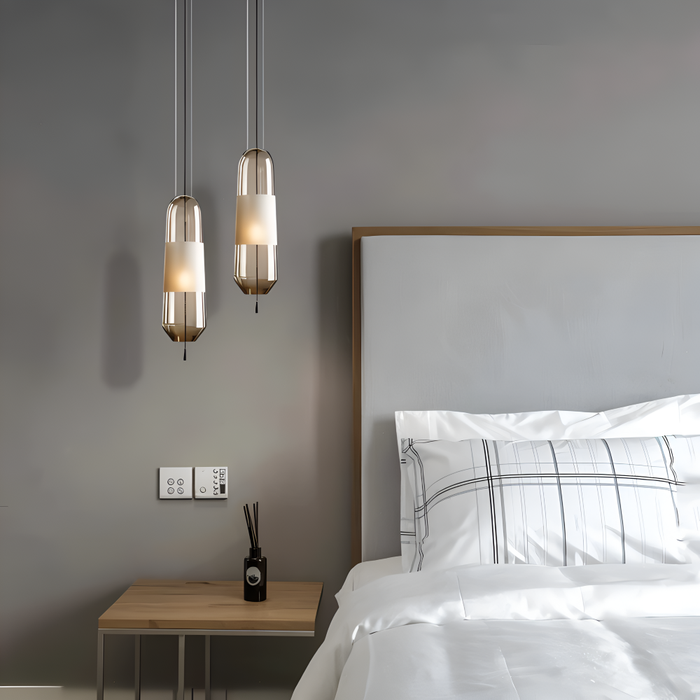 Vintage glas pendel lampe med åben design til spisebord