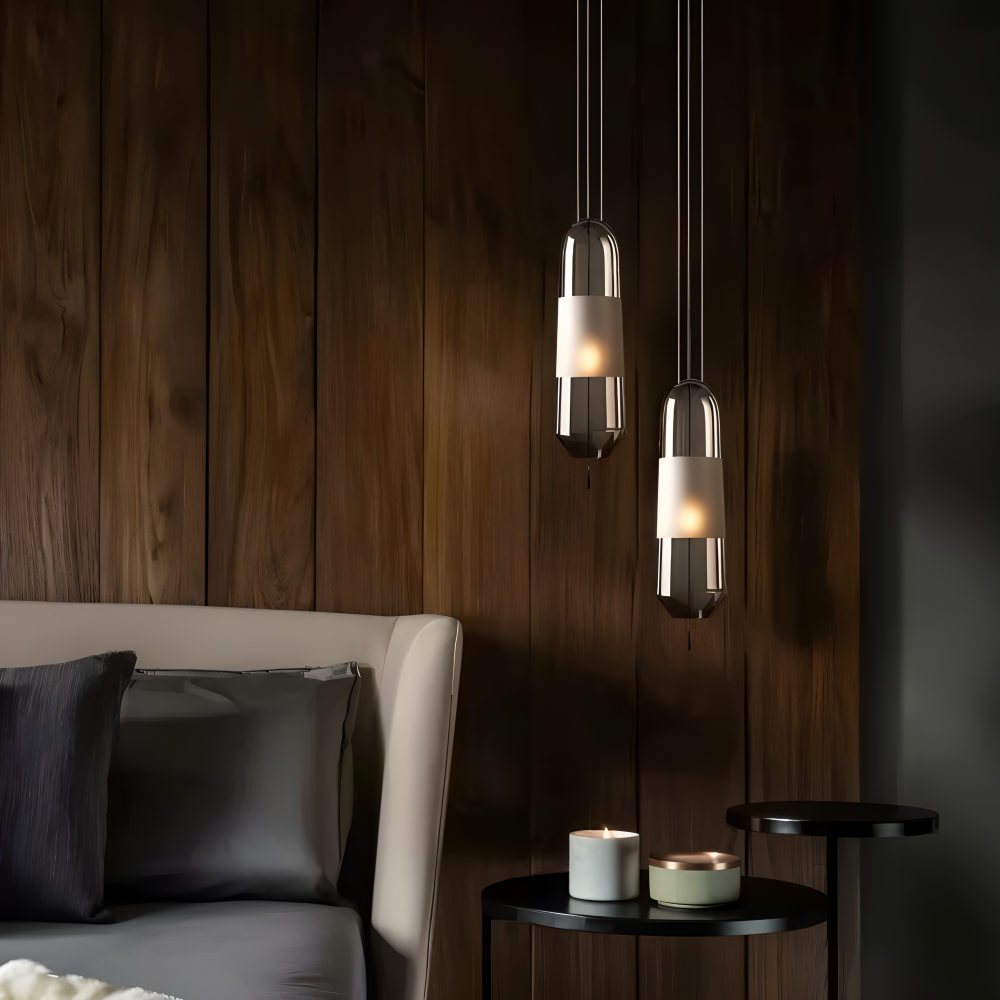 Vintage glas pendel lampe med åben design til spisebord