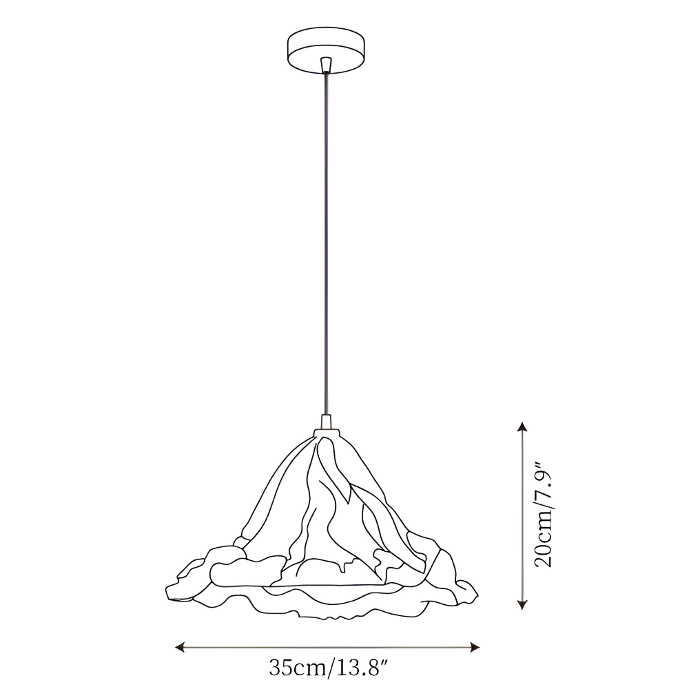 Vulkan pendellampe i resin og metal – kunstnerisk loftlampe med varmt lys