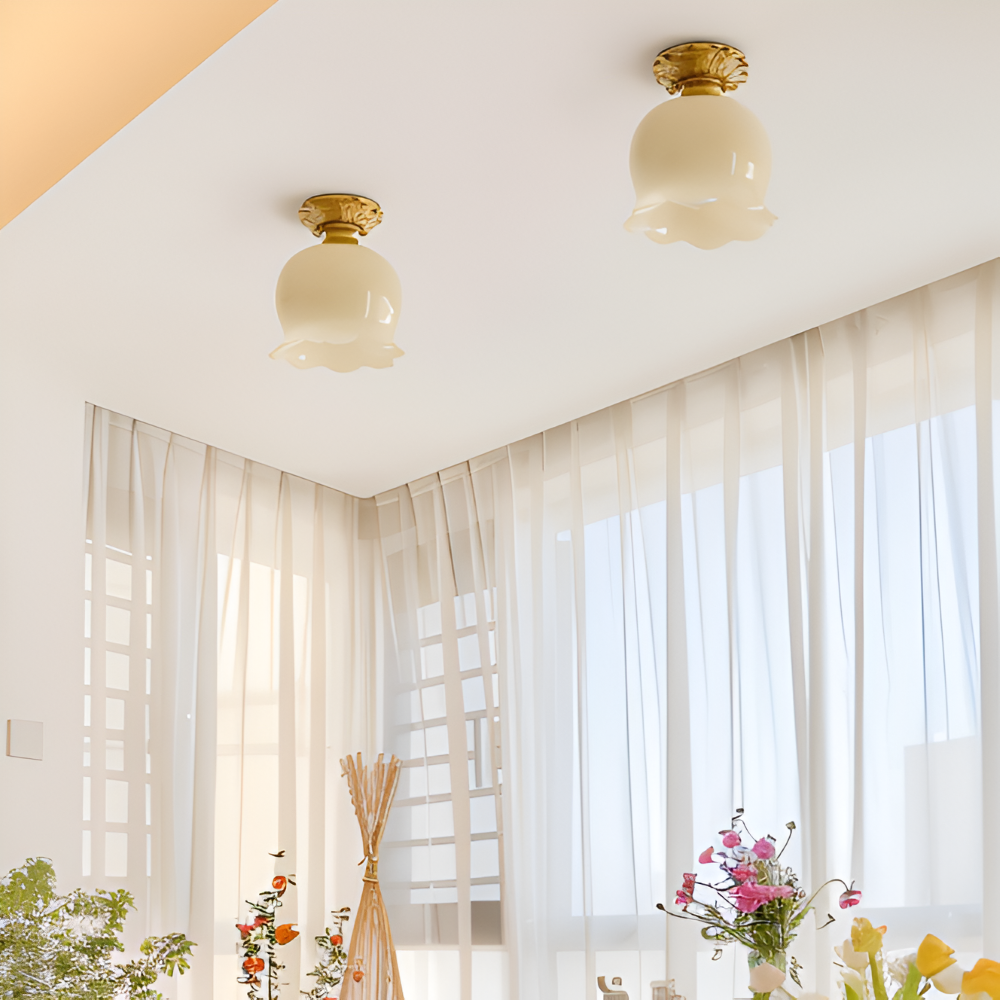 Blomsterformet vintage loftlampe med E27-fatning
