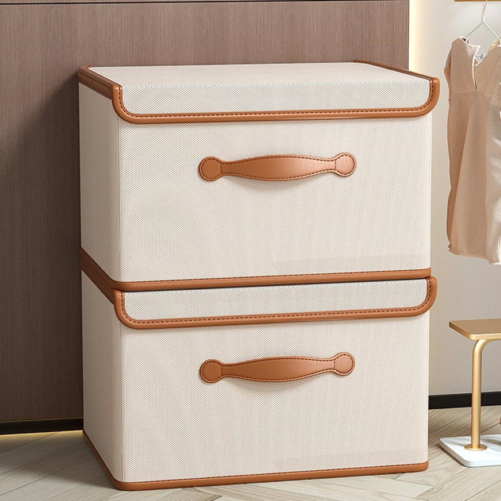 Foldbar opbevaringskasse med låg og læderhåndtag