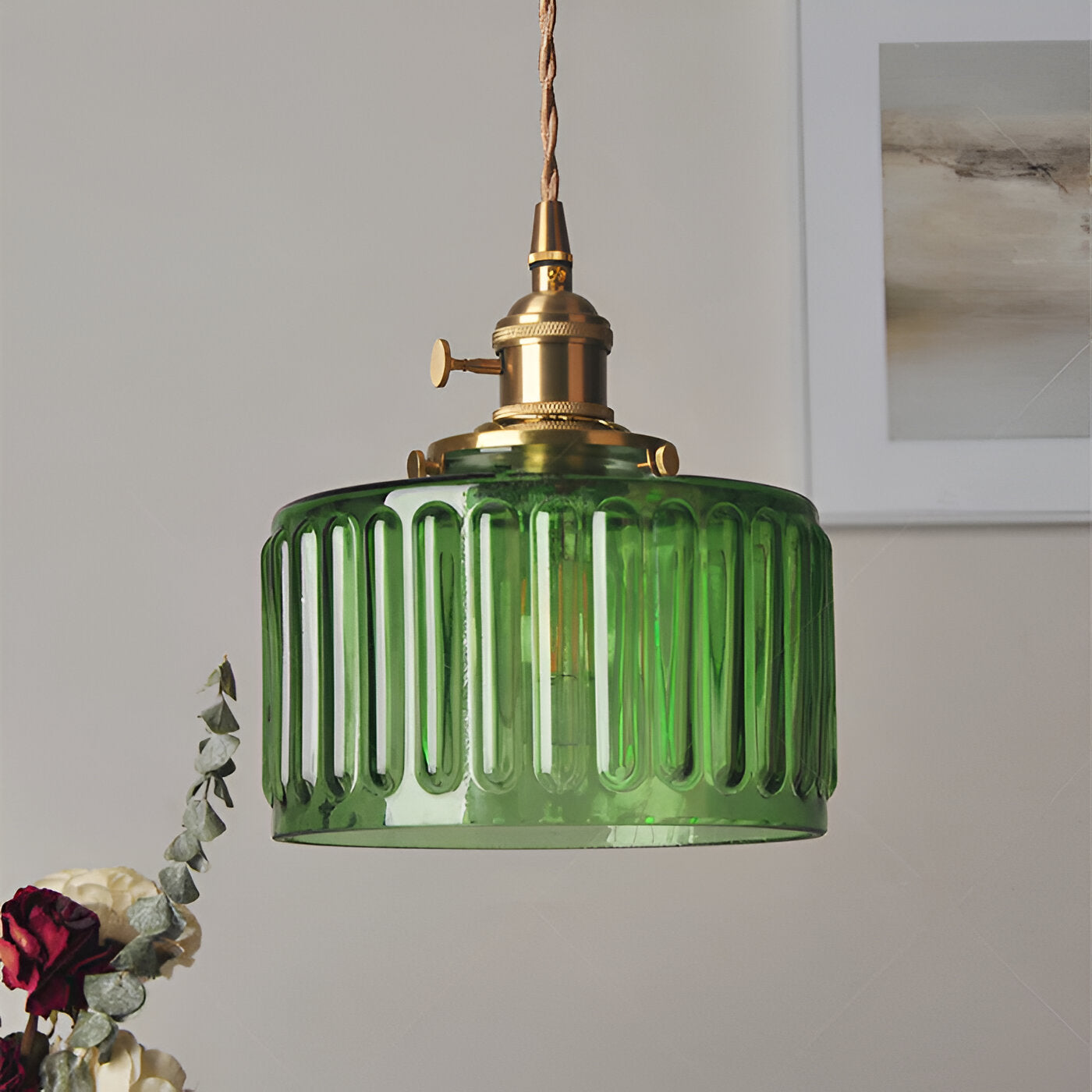 Verluna – Vintage Grøn Pendellampe i Cylindrisk Glasdesign