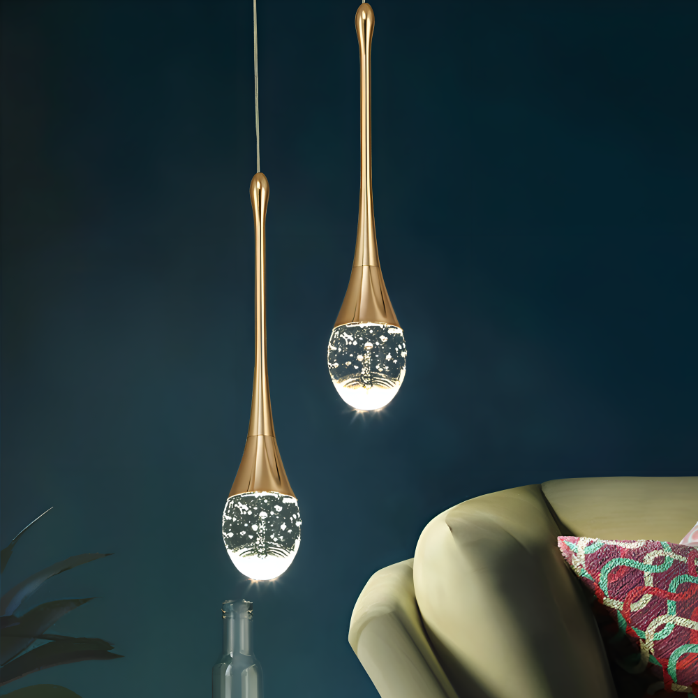 Pendellampe i glas sort & guld – krystal boble design lampe