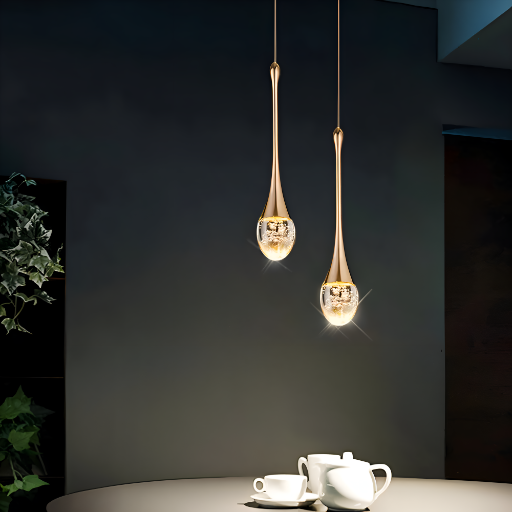 Pendellampe i glas sort & guld – krystal boble design lampe