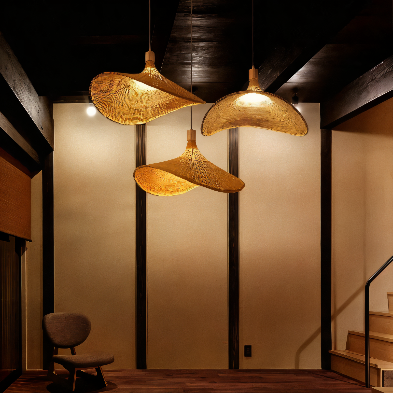 Pendellampe i bambus og rattan – håndlavet loftlampe i naturligt design