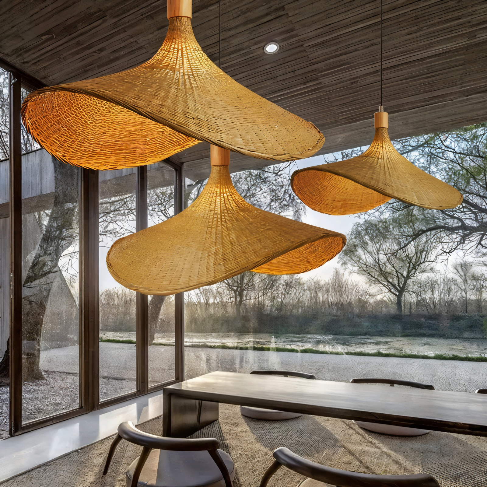 Pendellampe i bambus og rattan – håndlavet loftlampe i naturligt design