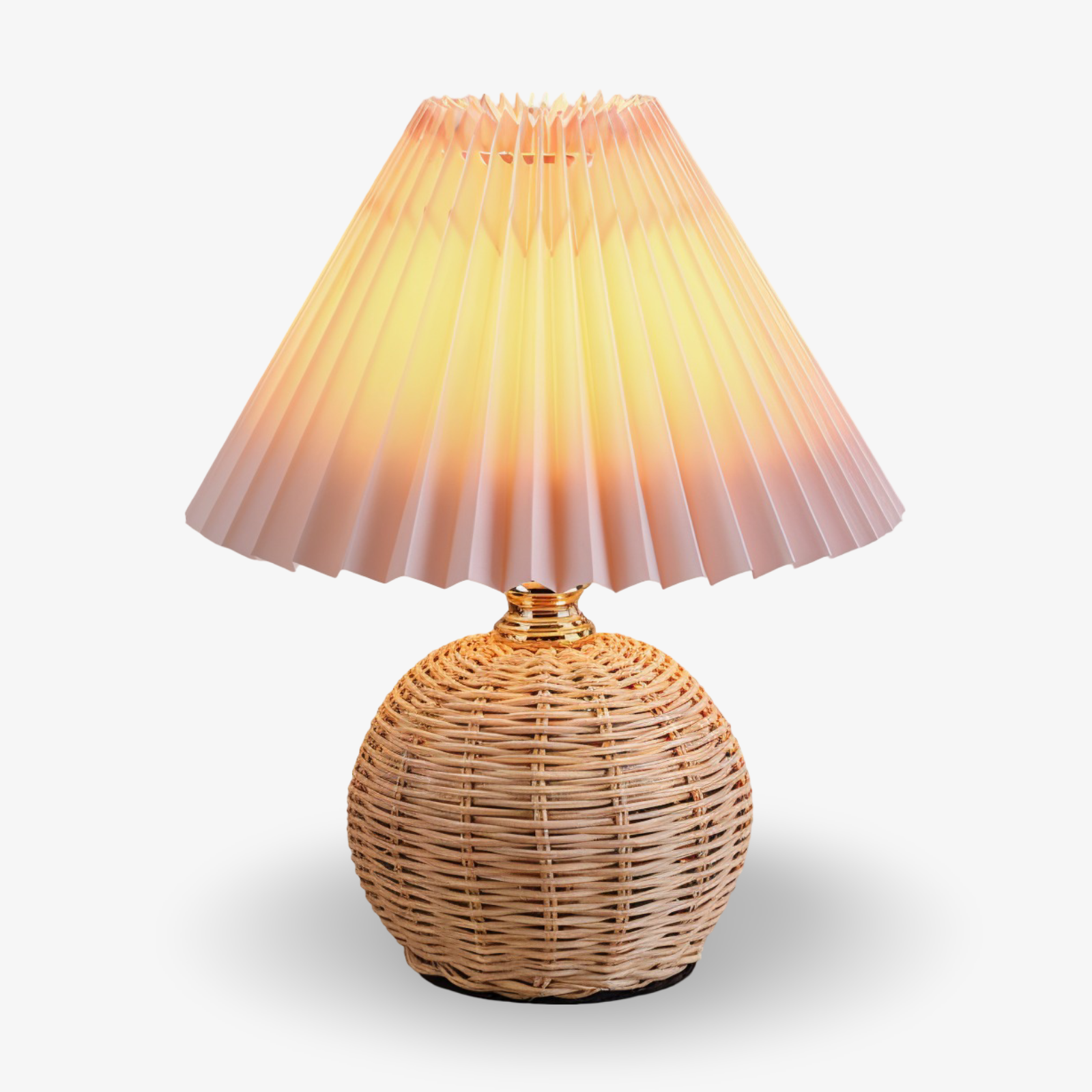 RaffiaGlow – Plisserad Bordslampa i Rotting med Retrodesign