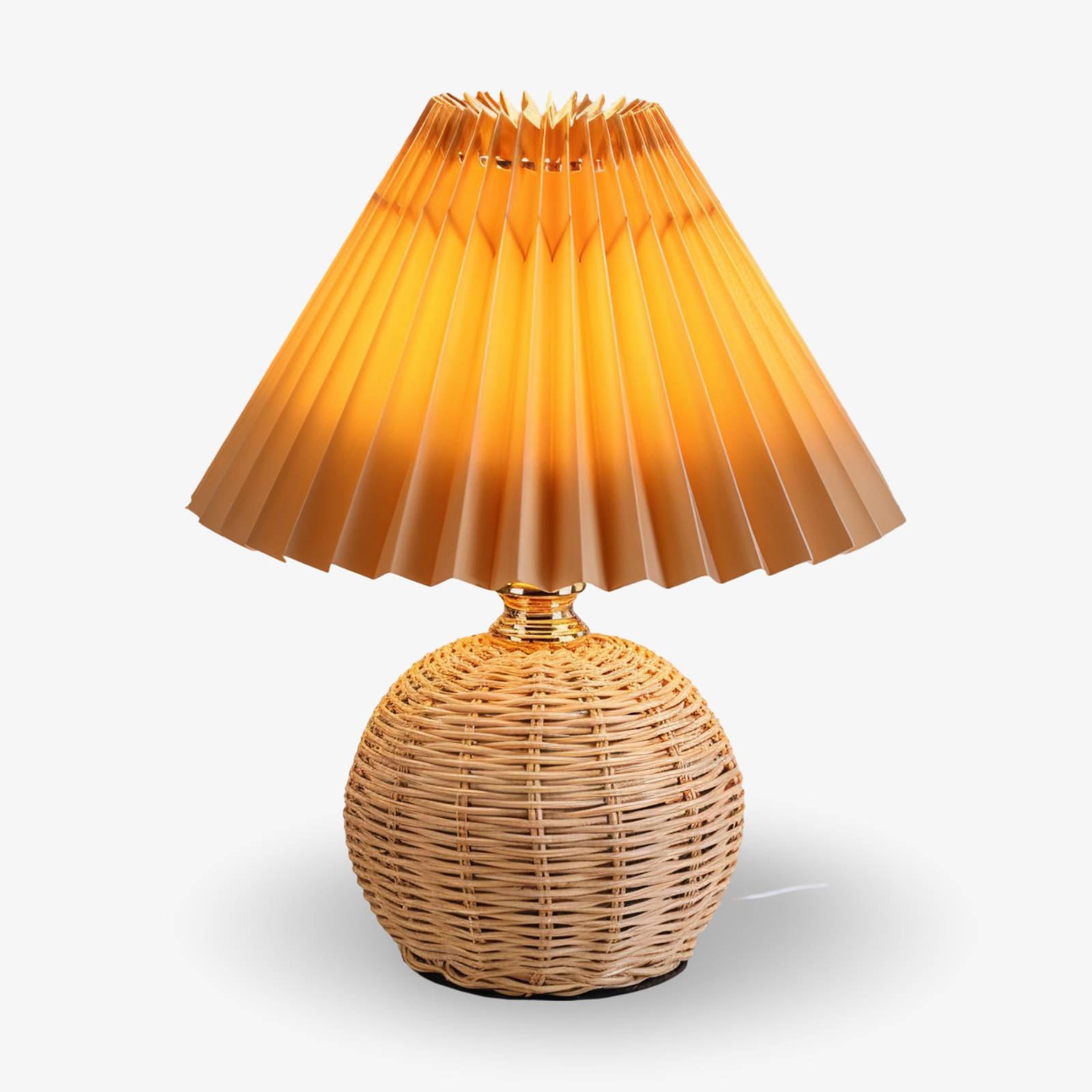 RaffiaGlow – Plisserad Bordslampa i Rotting med Retrodesign