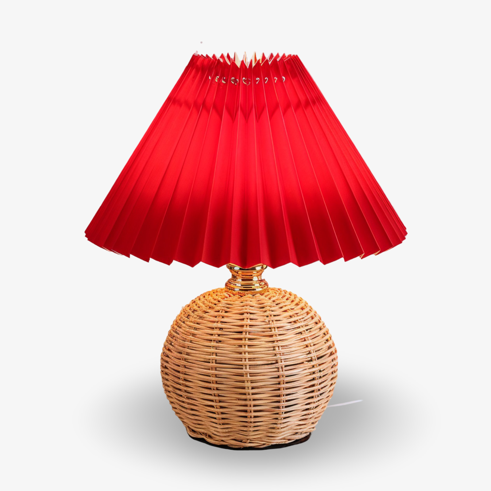 RaffiaGlow – Plisserad Bordslampa i Rotting med Retrodesign