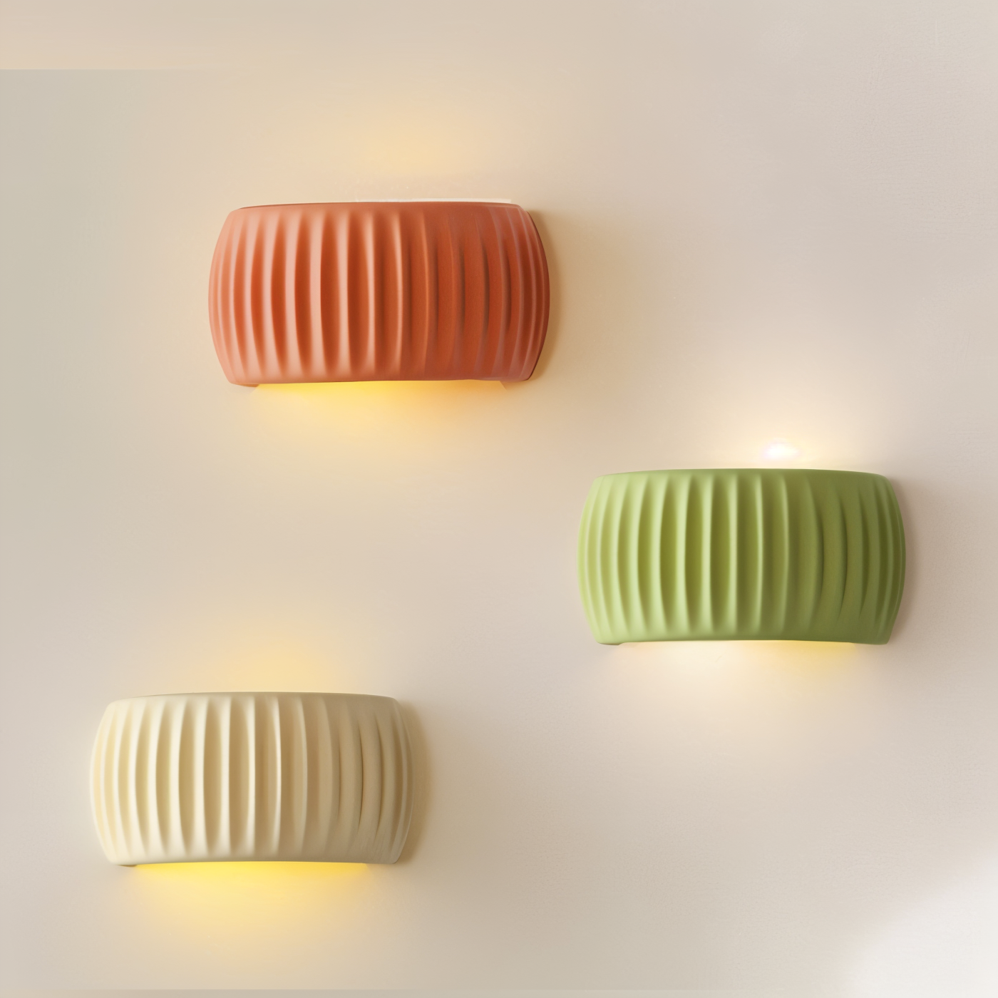 ColoraRib – Grøn Riflet Væglampe i Resin med Macaron Design & Nordisk LED