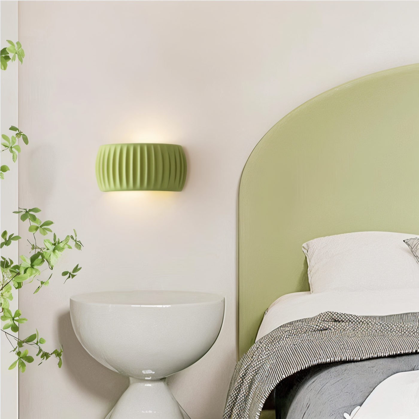 ColoraRib – Grøn Riflet Væglampe i Resin med Macaron Design & Nordisk LED