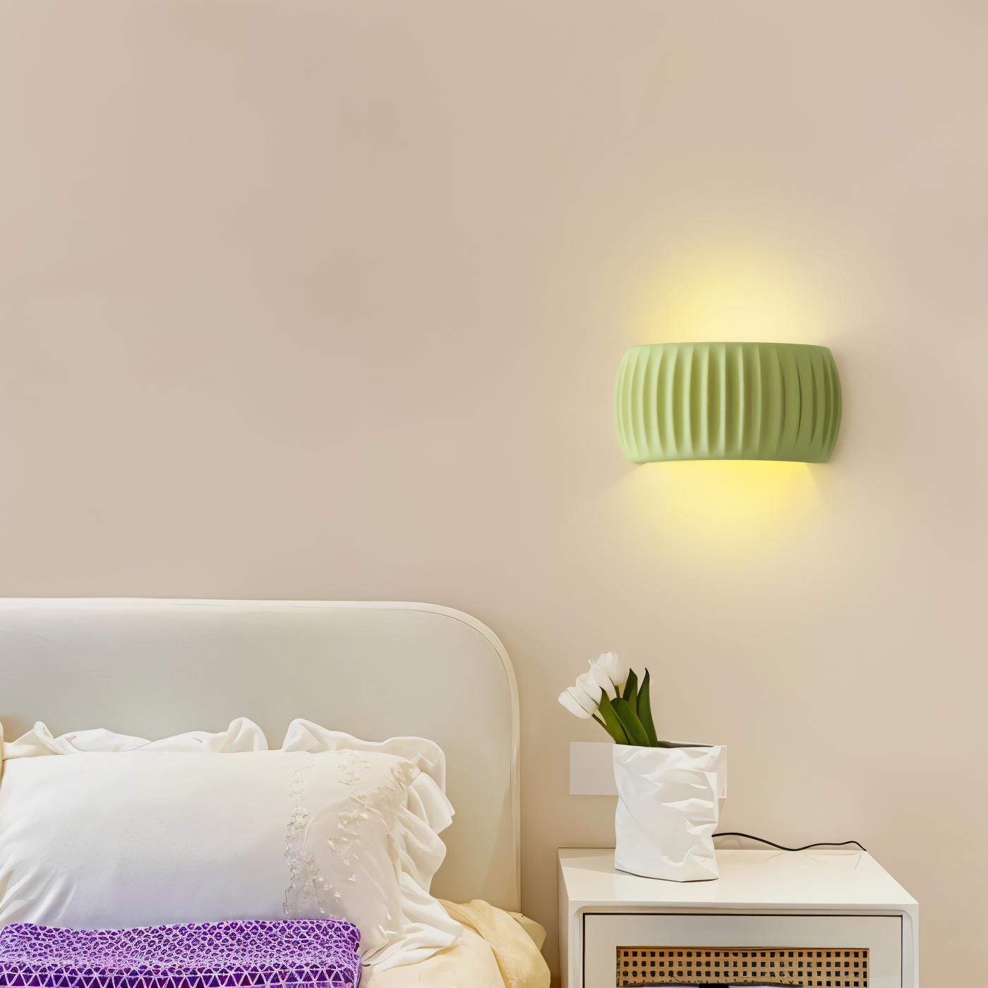 ColoraRib – Grøn Riflet Væglampe i Resin med Macaron Design & Nordisk LED